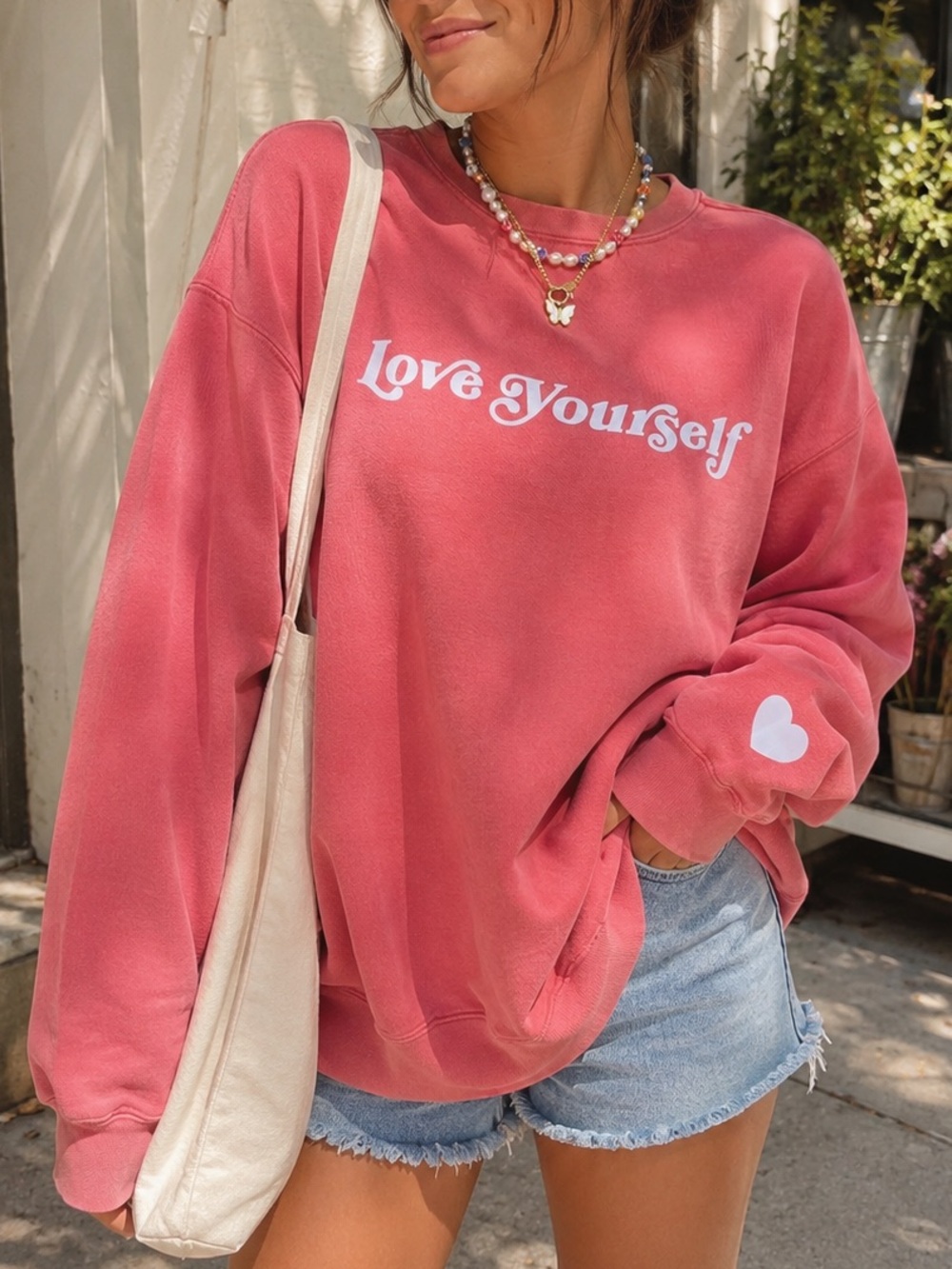 . Sunkissed Coconut Comfort Colors Pink Love Yourself Sweatshirt